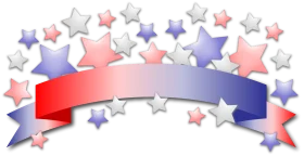 Patriotic Memorial Day Ribbon Clipart with Sparkling Stars in Red, White, and Blue