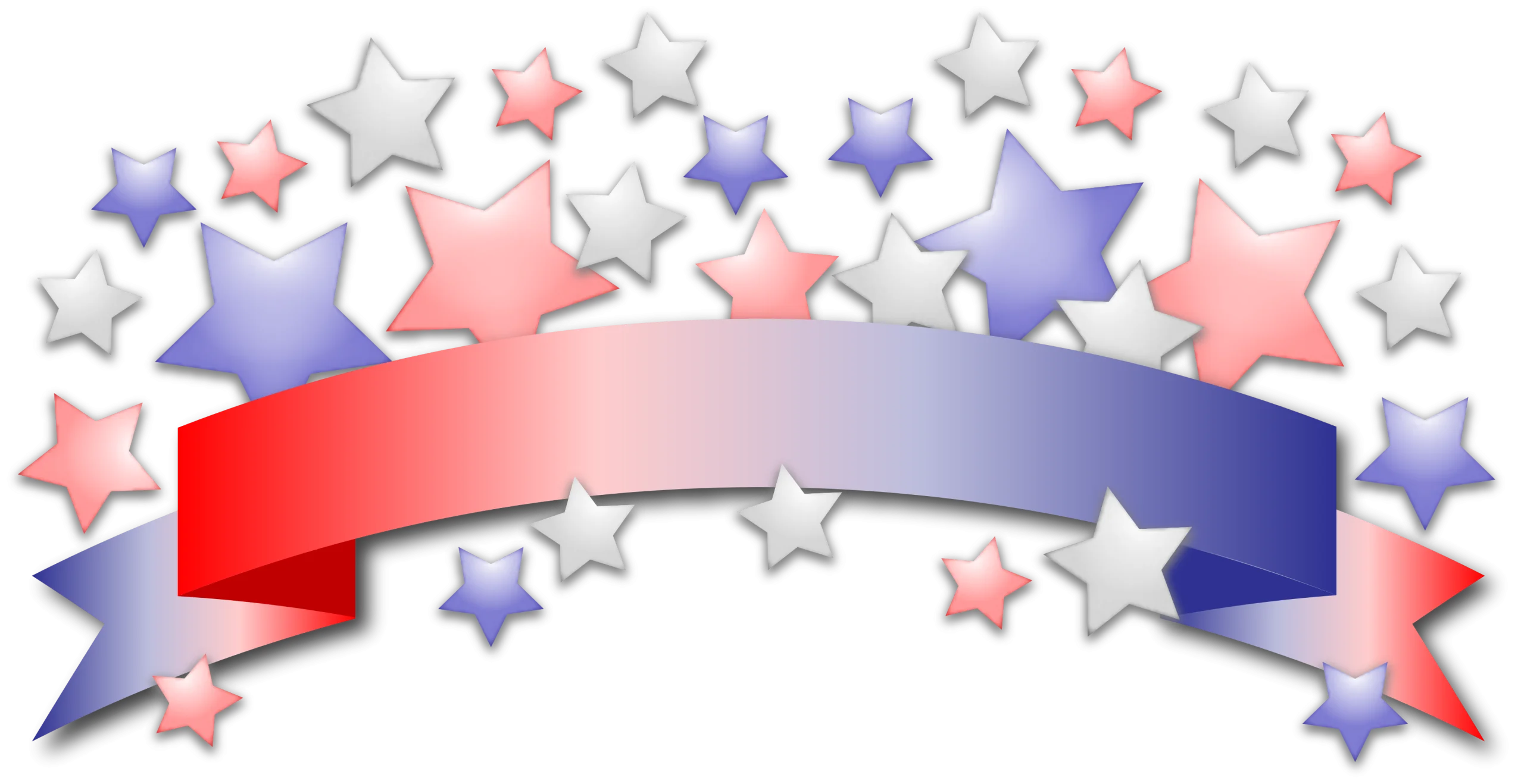Patriotic Memorial Day Ribbon Clipart with Sparkling Stars in Red, White, and Blue
