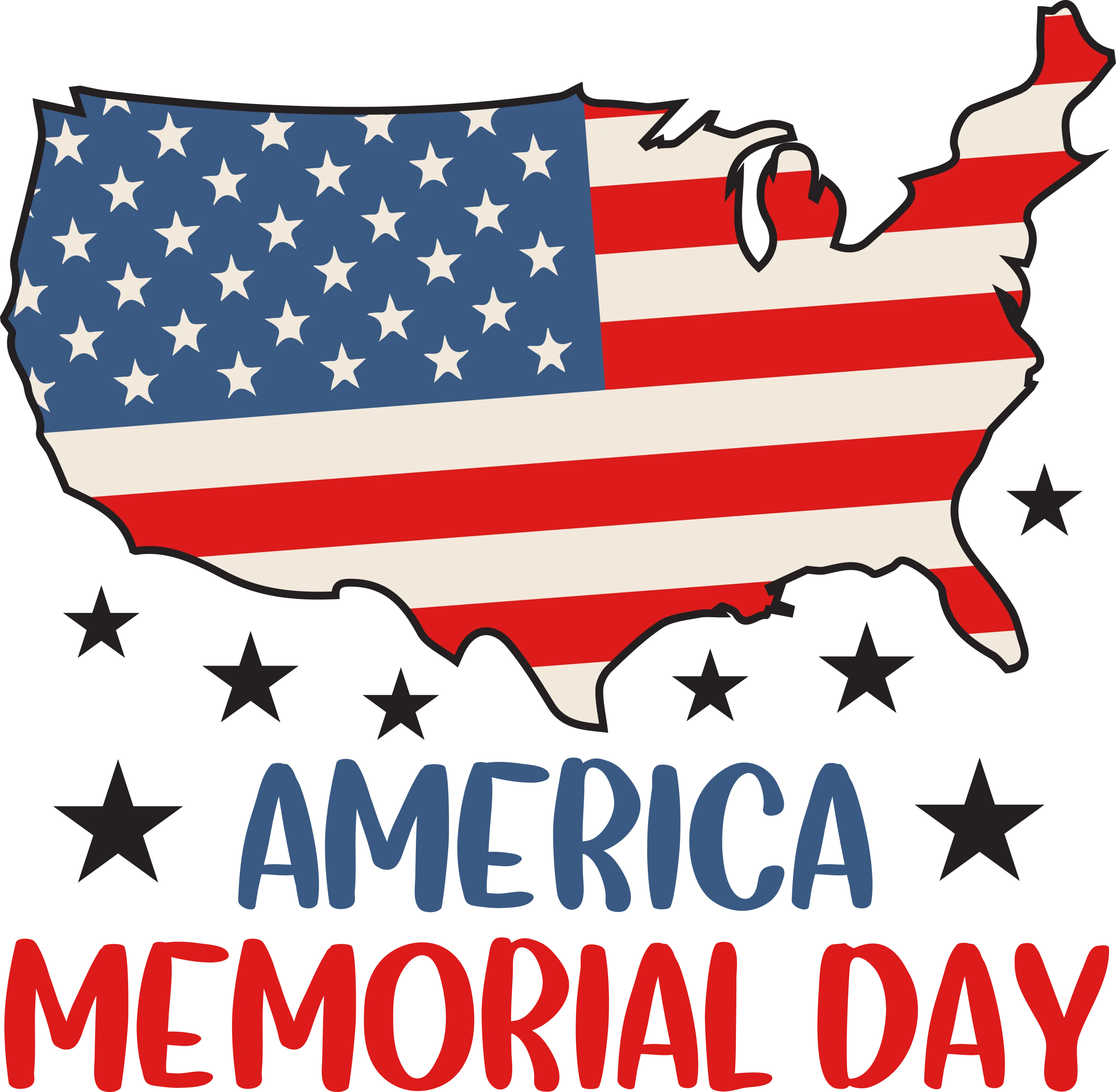 Patriotic United States Memorial Day Commemorative Clipart Design with National Flag