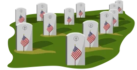 Somber Memorial Day Tribute Clipart with Military Gravesites and American Flags