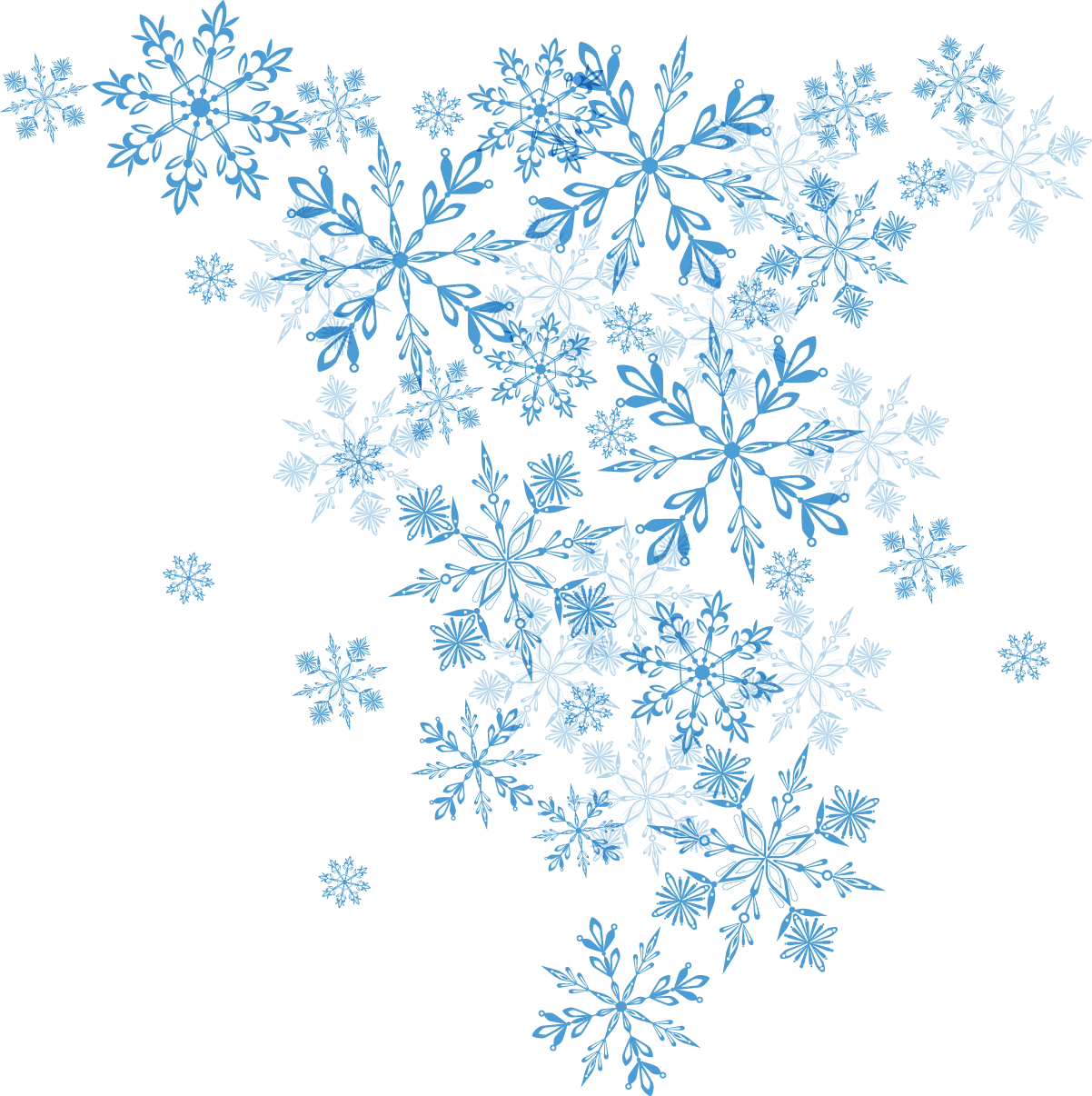 Delicate Frost Symphony: Ethereal Blue Snowflakes Winter Clipart Collection
