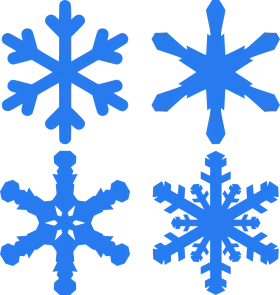 Frosty Blue Winter Wonderland Snowflakes Symmetrical Clipart Collection
