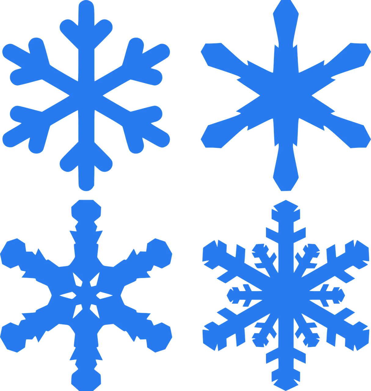 Frosty Blue Winter Wonderland Snowflakes Symmetrical Clipart Collection