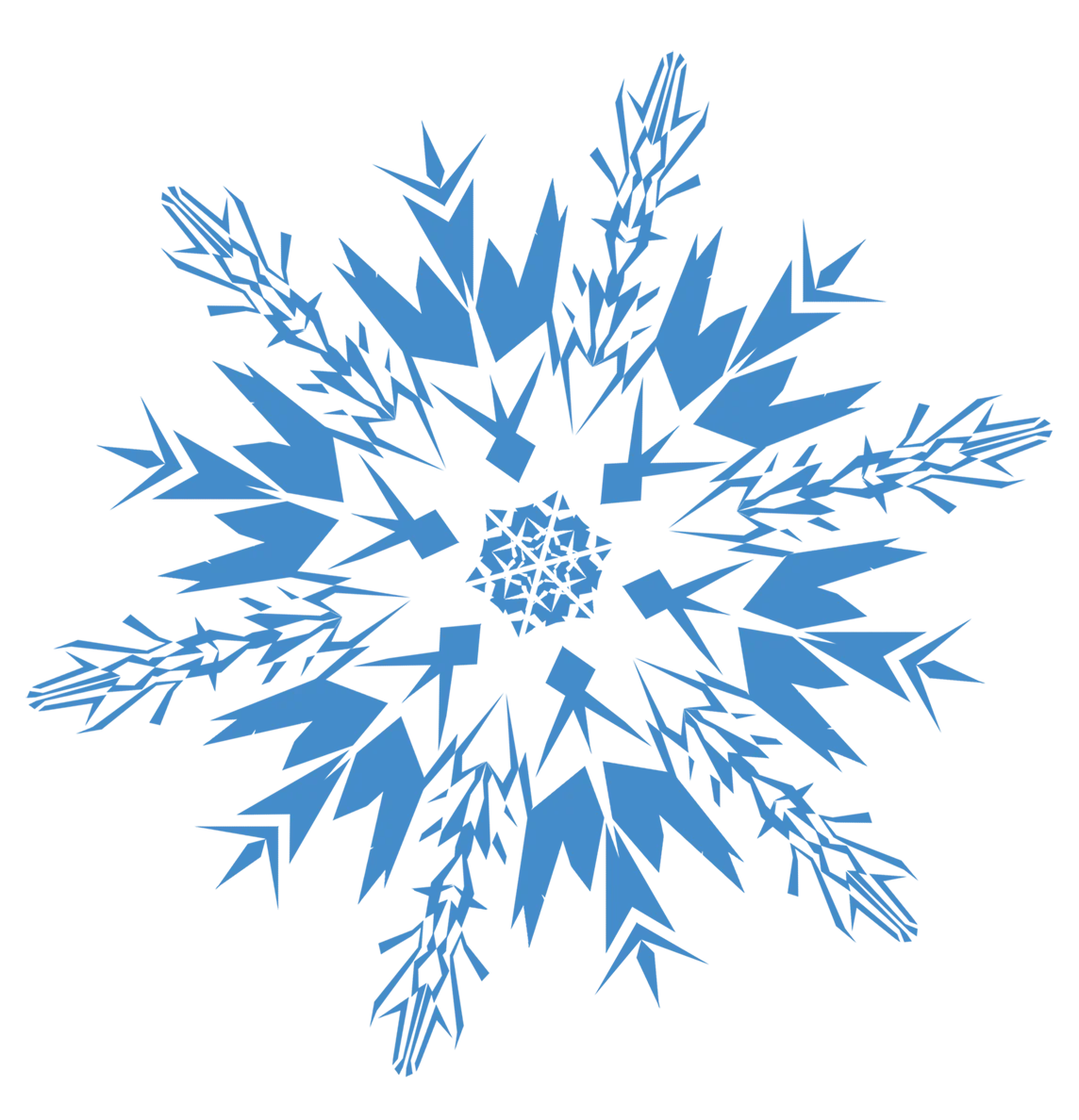 Elegant Blue Winter Snowflake Clipart with Intricate Geometric Crystal Design