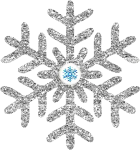 Elegant Silver Glitter Snowflake Clipart with Frosty Blue Center Design