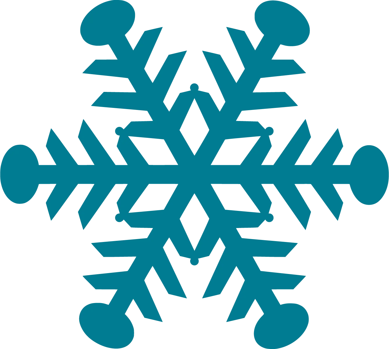 Elegant Teal Symmetrical Snowflake Clipart - Winter Frost Design