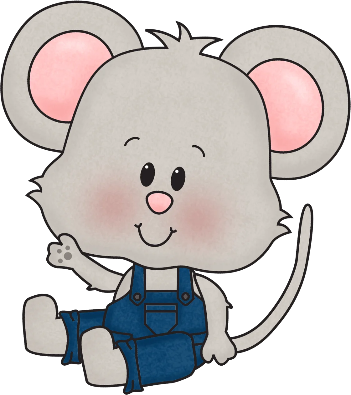 Adorable Cartoon Mouse Clipart Sitting Cheerfully in Blue Overalls