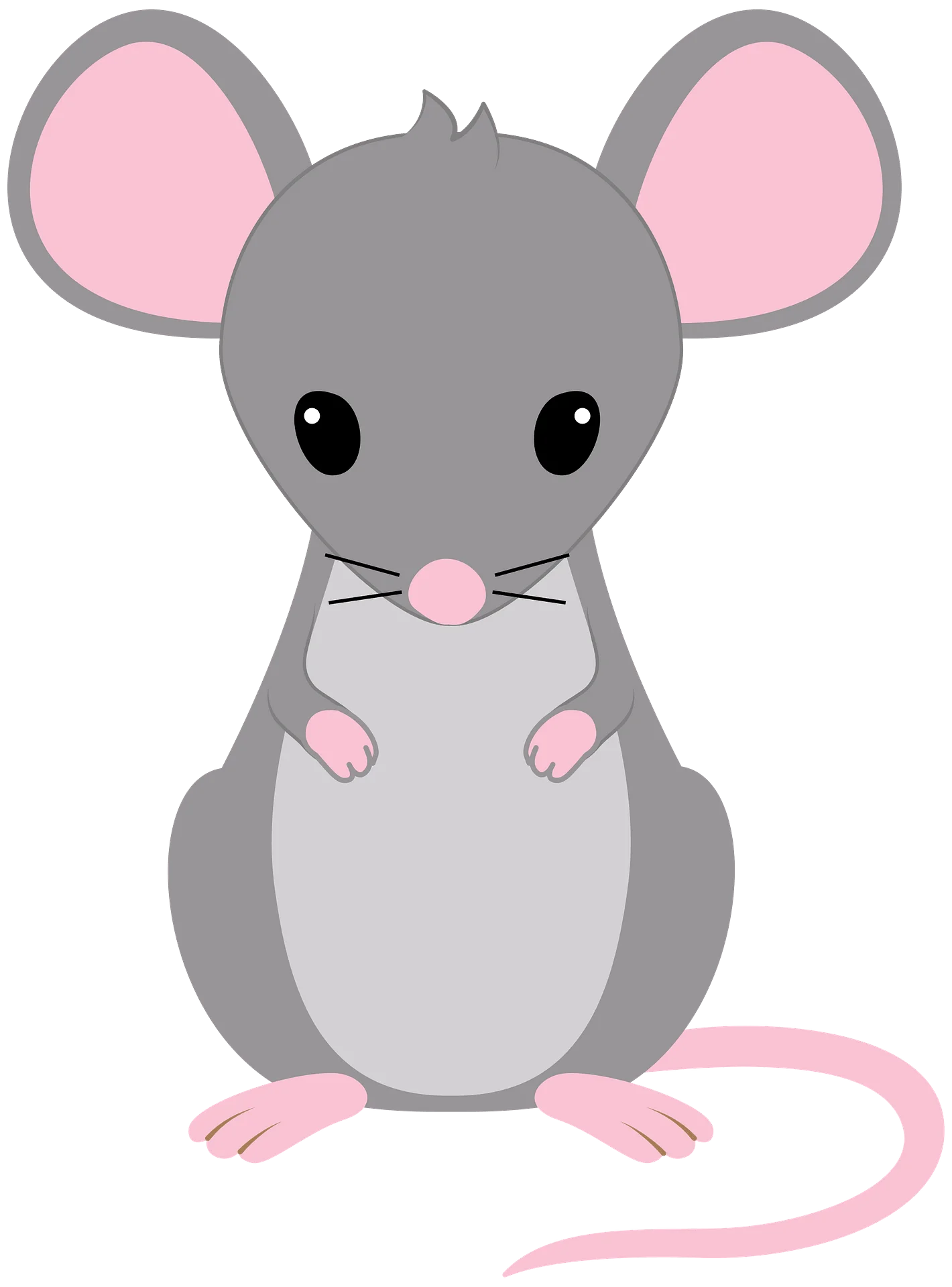 Adorable Gray and Pink Mouse Clipart - Cute Cartoon Rodent Illustration