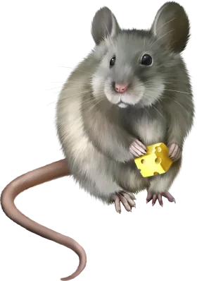 Adorable Gray Mouse Clipart Holding a Delightful Piece of Cheese