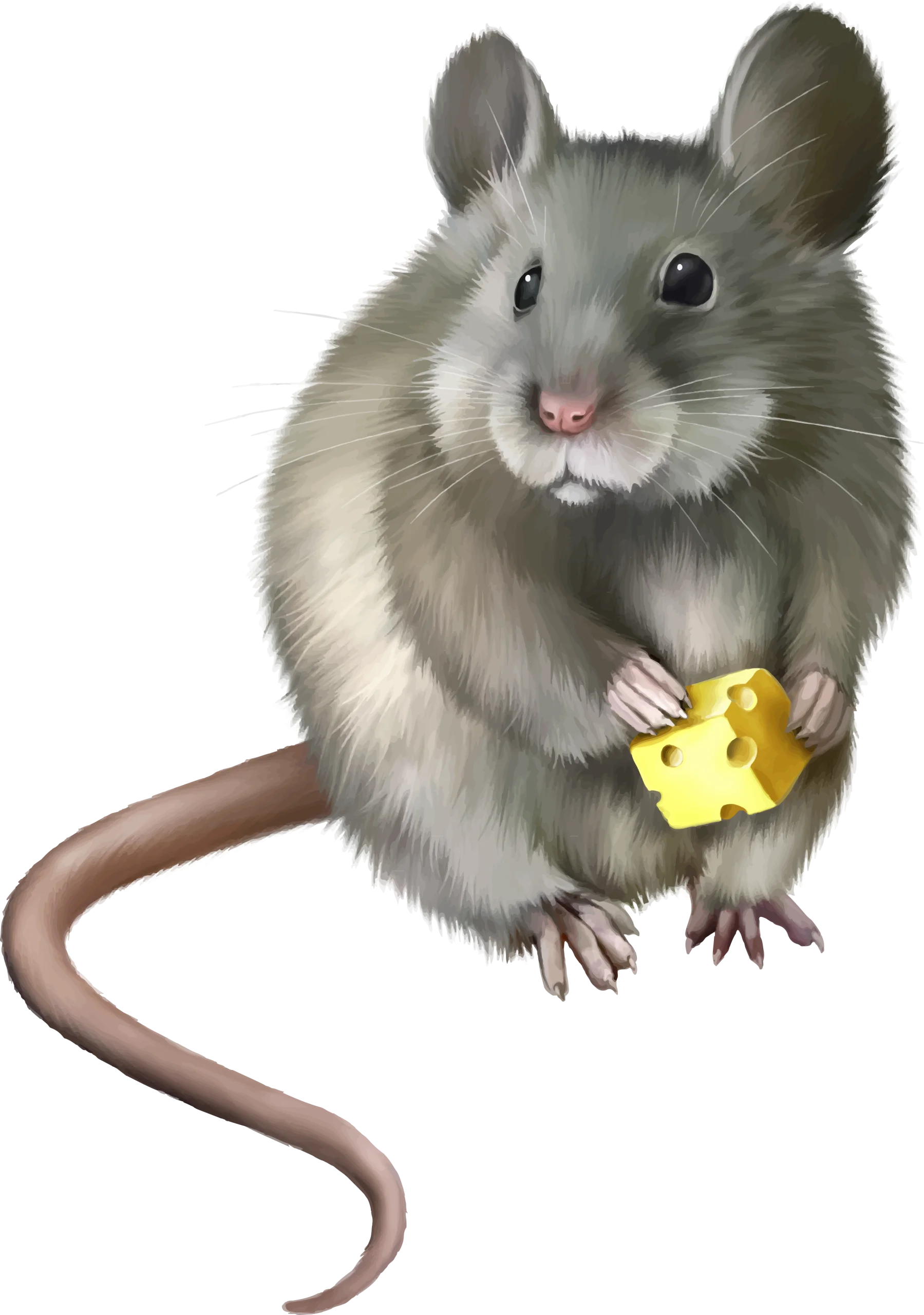 Adorable Gray Mouse Clipart Holding a Delightful Piece of Cheese