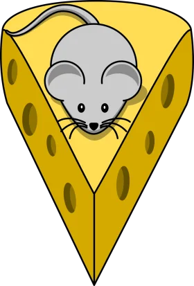 Adorable Gray Mouse Nestled in a Cheerful Yellow Cheese Wedge Clipart Illustration
