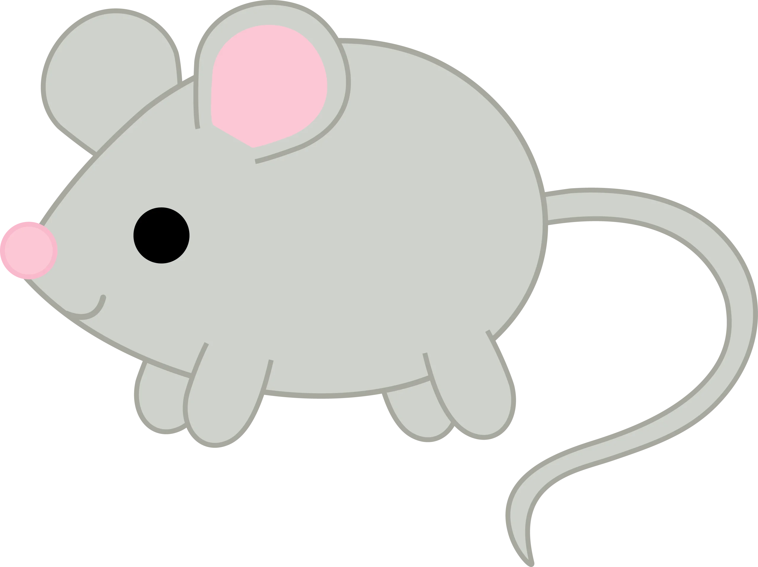 Adorable Minimalist Gray Mouse Clipart with Soft Pink Ears and Tail