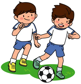 Cheerful Kids Playing Soccer Clipart - Playful Cartoon Soccer Scene