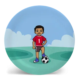 Cheerful Young Soccer Player in Red Jersey Clipart Illustration