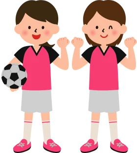 Cheerful Youth Soccer Players in Pink Jersey Cartoon Clipart Illustration