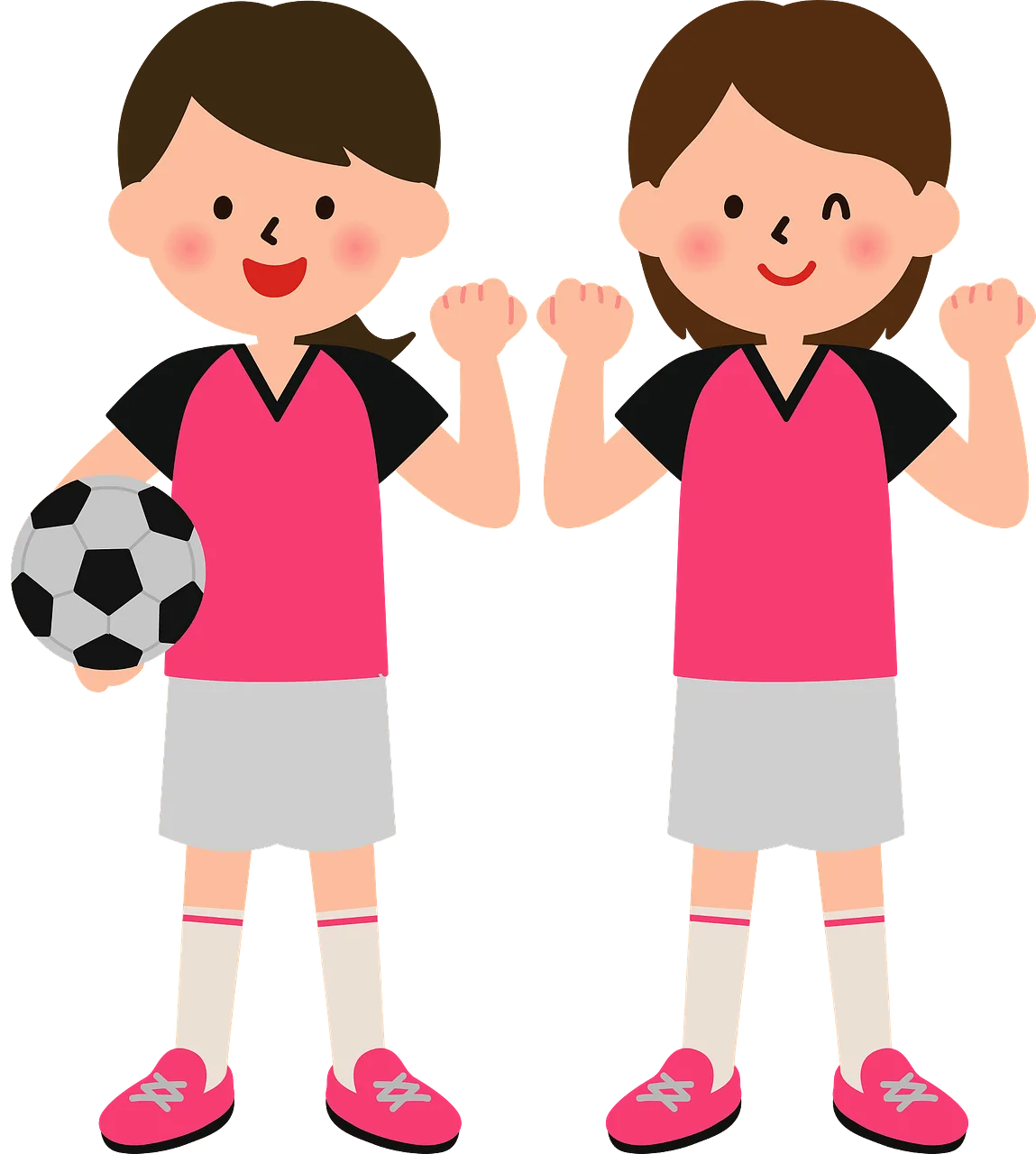 Cheerful Youth Soccer Players in Pink Jersey Cartoon Clipart Illustration