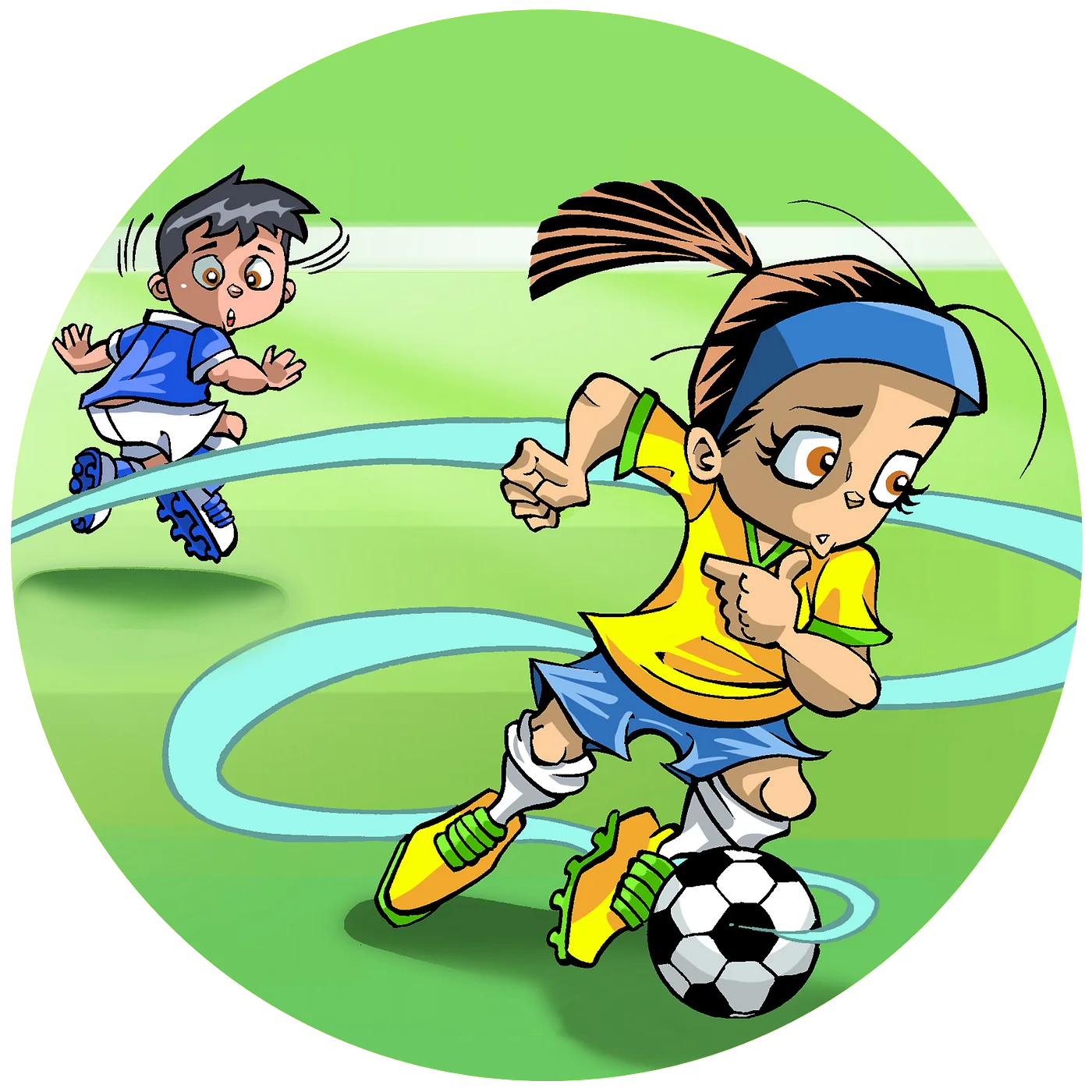 Dynamic Youth Soccer Players in Action - Energetic Kids Sports Clipart Illustration