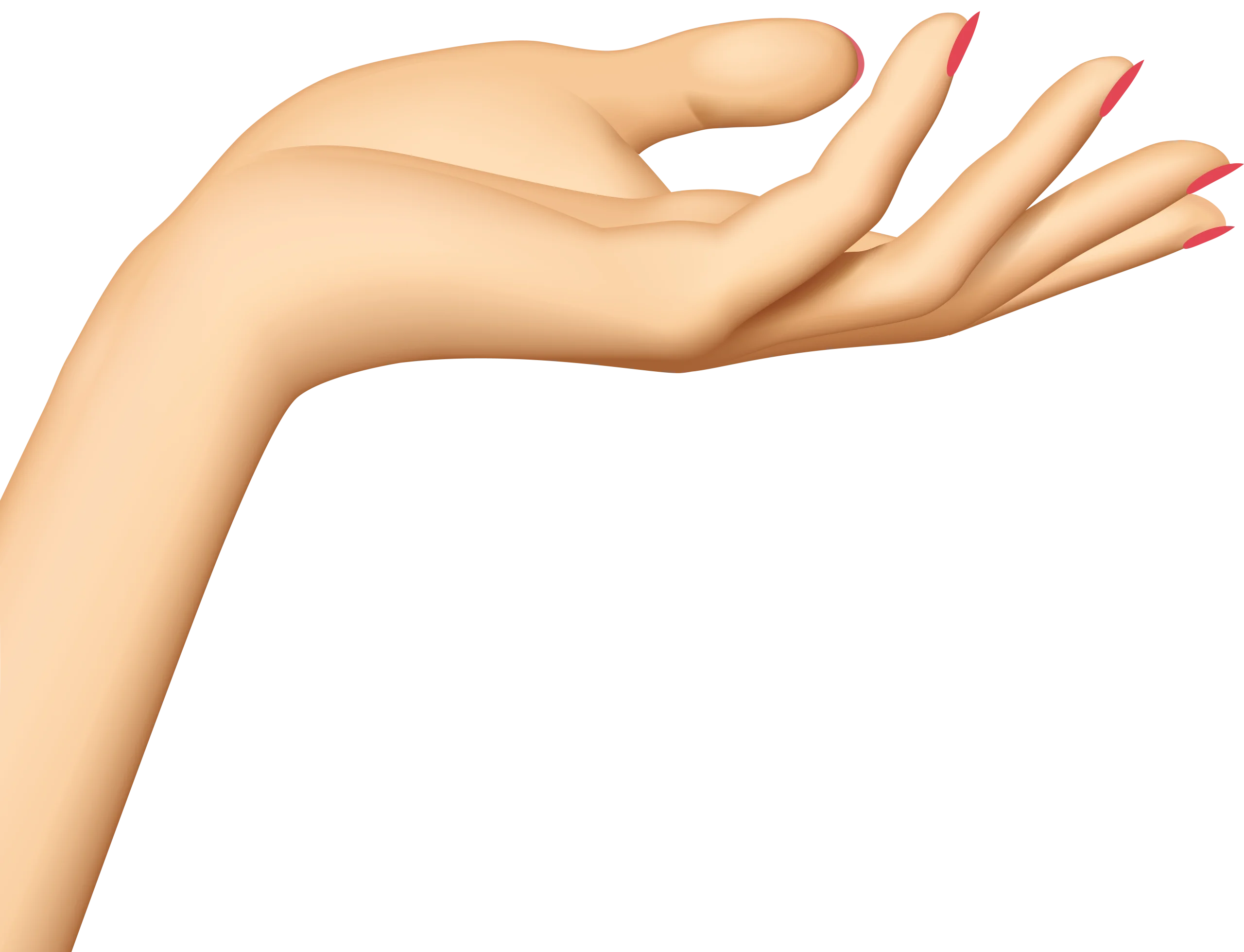 Elegant Skin-Toned Hand Gesture Clipart with Soft Curved Pose and Gentle Nail Color