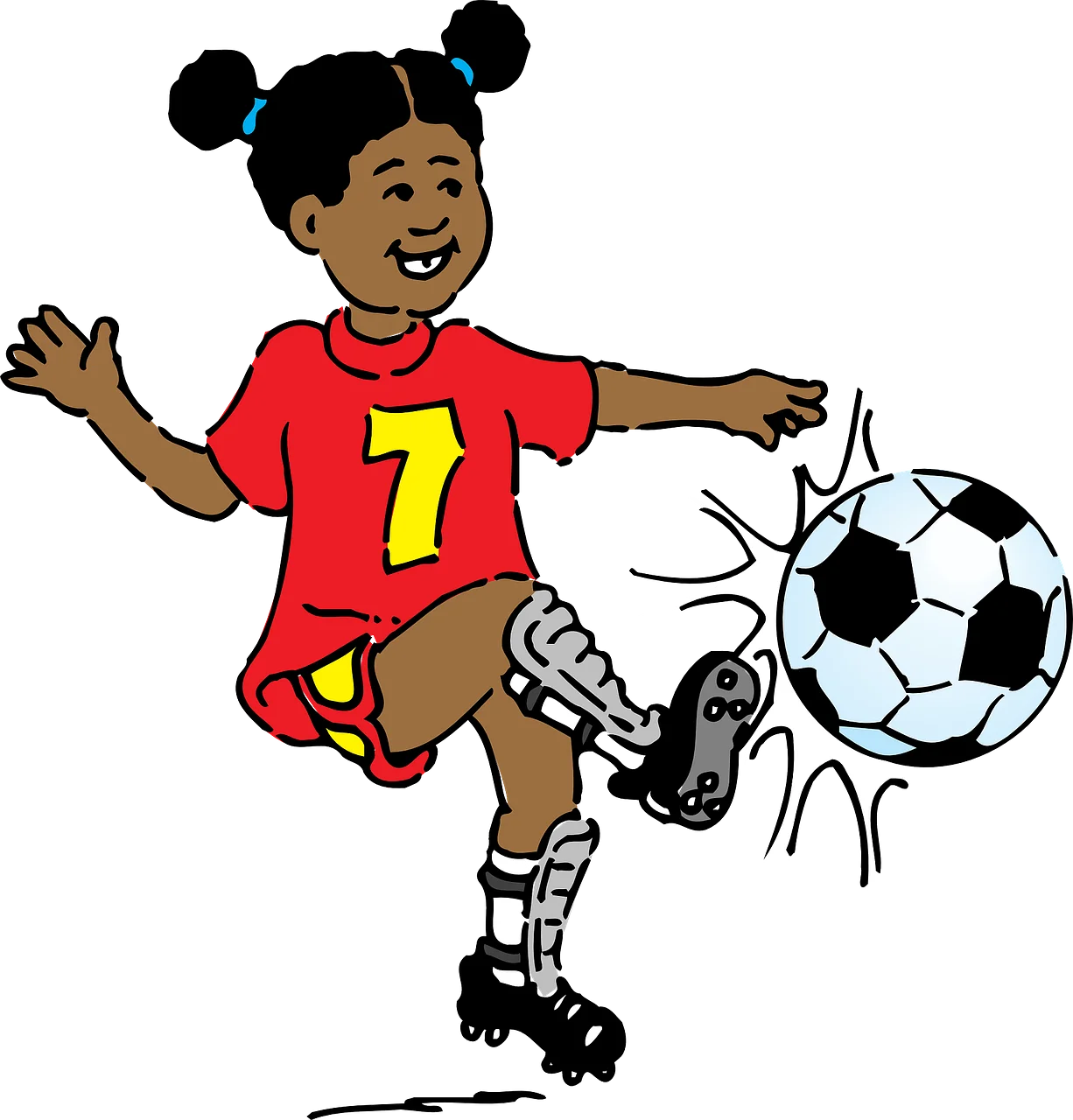 Young Soccer Player Enthusiastically Kicking Ball - Dynamic Sports Clipart Design