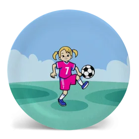 Young Soccer Player Girl in Pink Jersey Practicing Ball Control Clipart