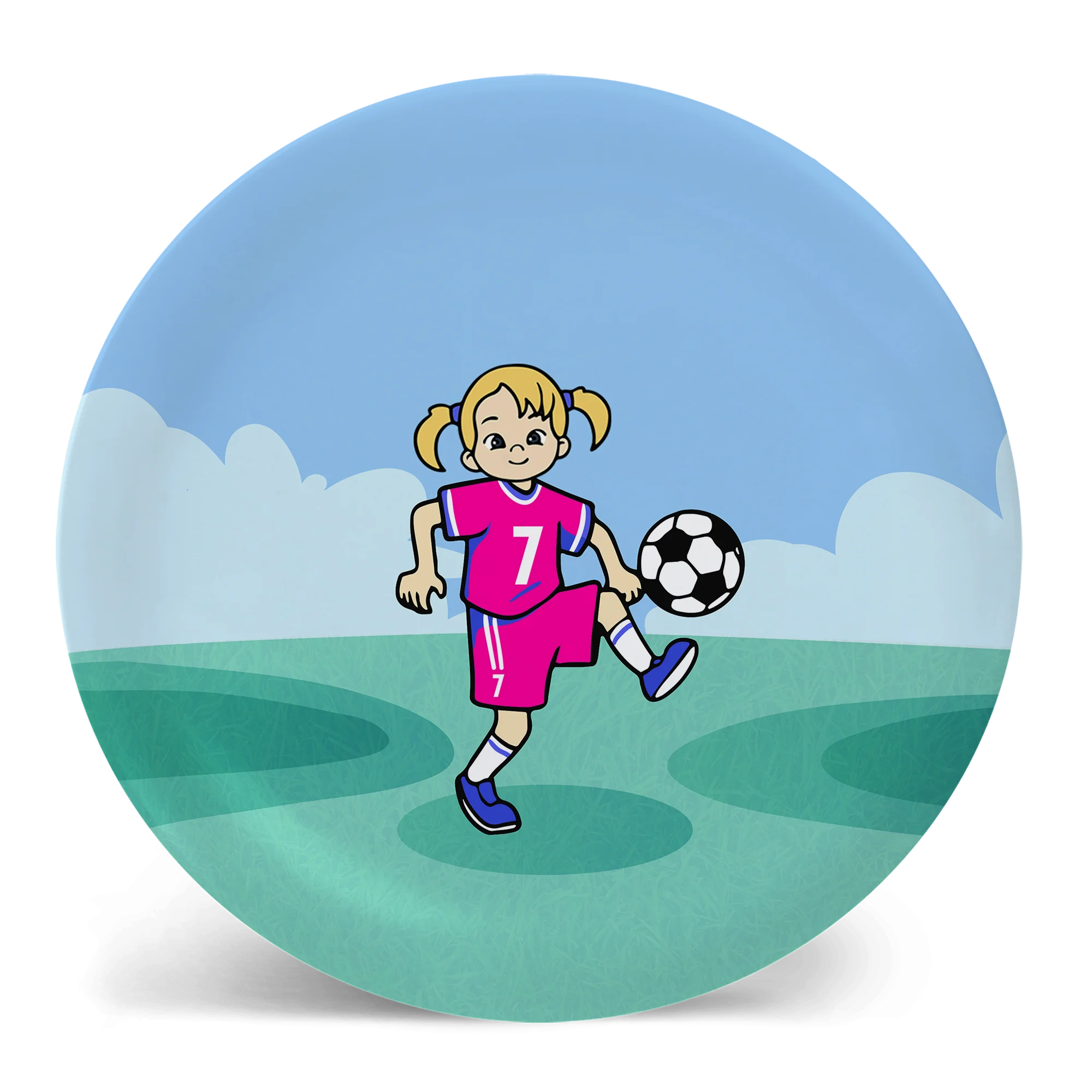 Young Soccer Player Girl in Pink Jersey Practicing Ball Control Clipart