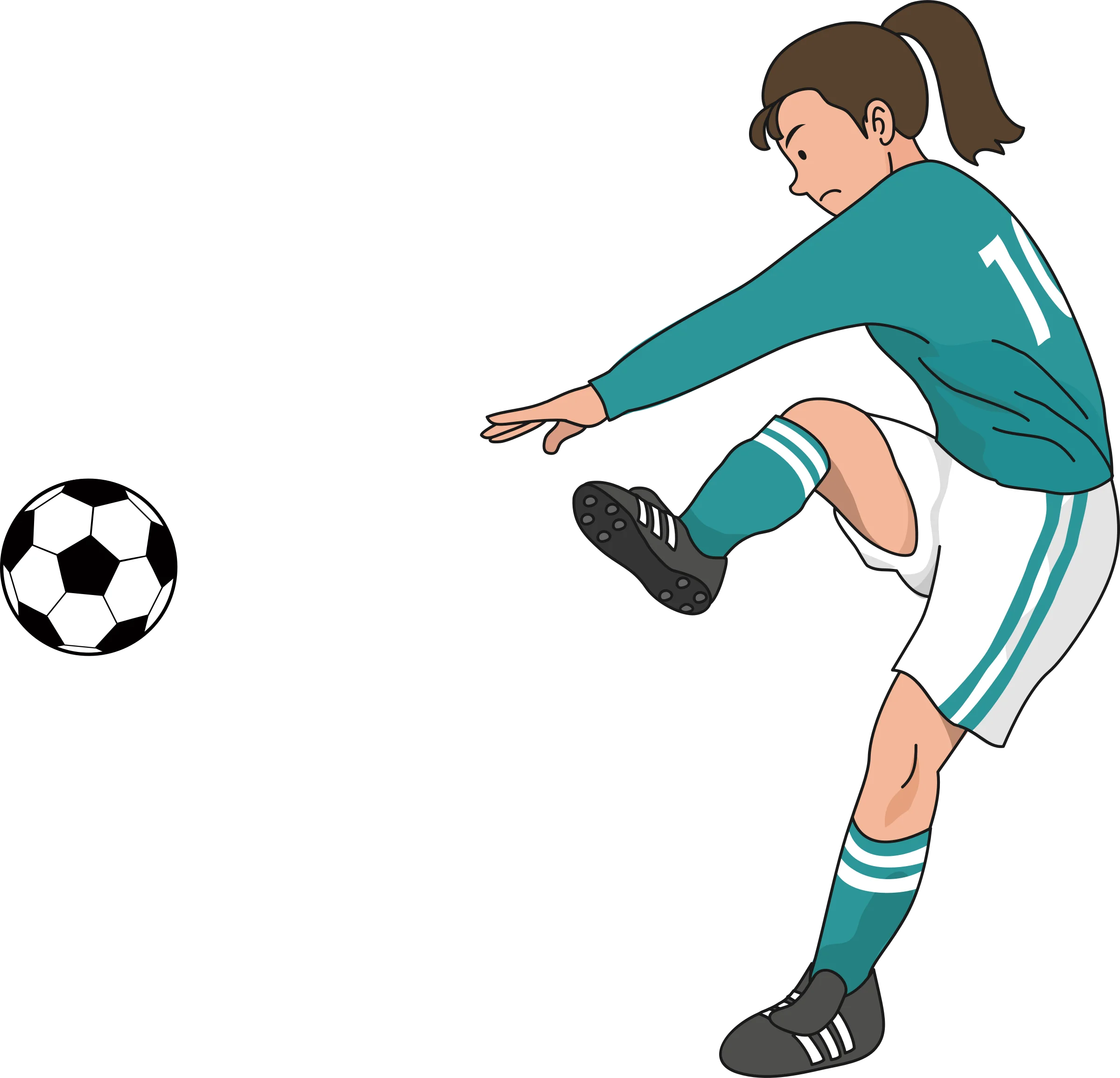 Young Soccer Player in Action: Dynamic Cartoon Clipart Illustration of Kicking Technique