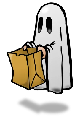 Adorable Halloween Ghost Clipart Carrying a Mysterious Paper Bag