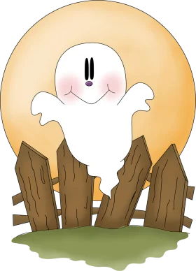 Adorable Kawaii Halloween Ghost Friendly Clipart Illustration on Moonlit Background