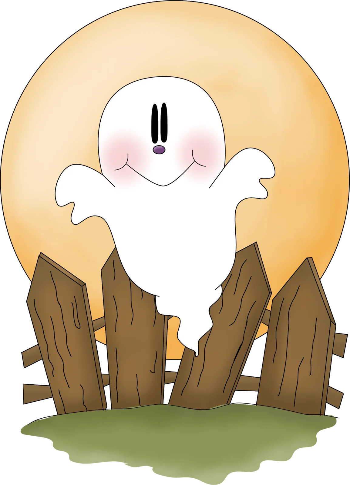 Adorable Kawaii Halloween Ghost Friendly Clipart Illustration on Moonlit Background