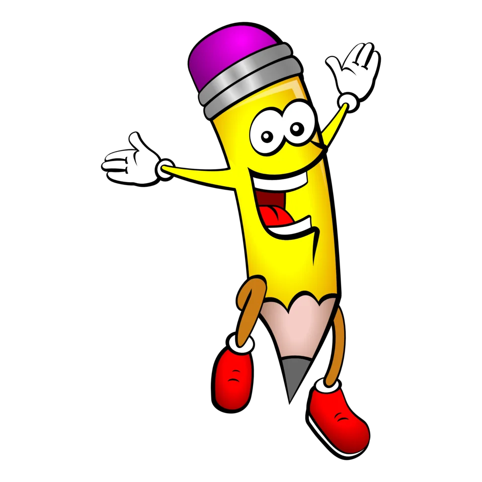 Cheerful Cartoon Pencil Clipart with Playful Personality and Energetic Pose
