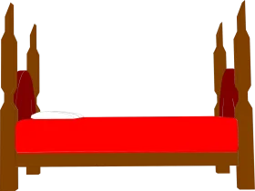 Classic Four-Poster Wooden Bed Frame with Red Mattress Clipart Illustration
