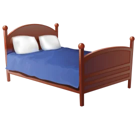 Classic Wooden Bed Clipart with Blue Bedding and Soft White Pillows