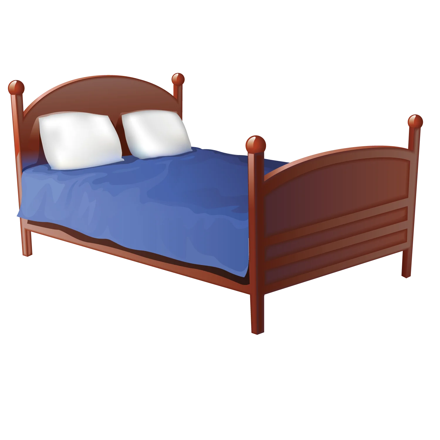 Classic Wooden Bed Clipart with Blue Bedding and Soft White Pillows