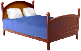 Classic Wooden Four-Poster Bed with Blue Bedding Clipart Illustration
