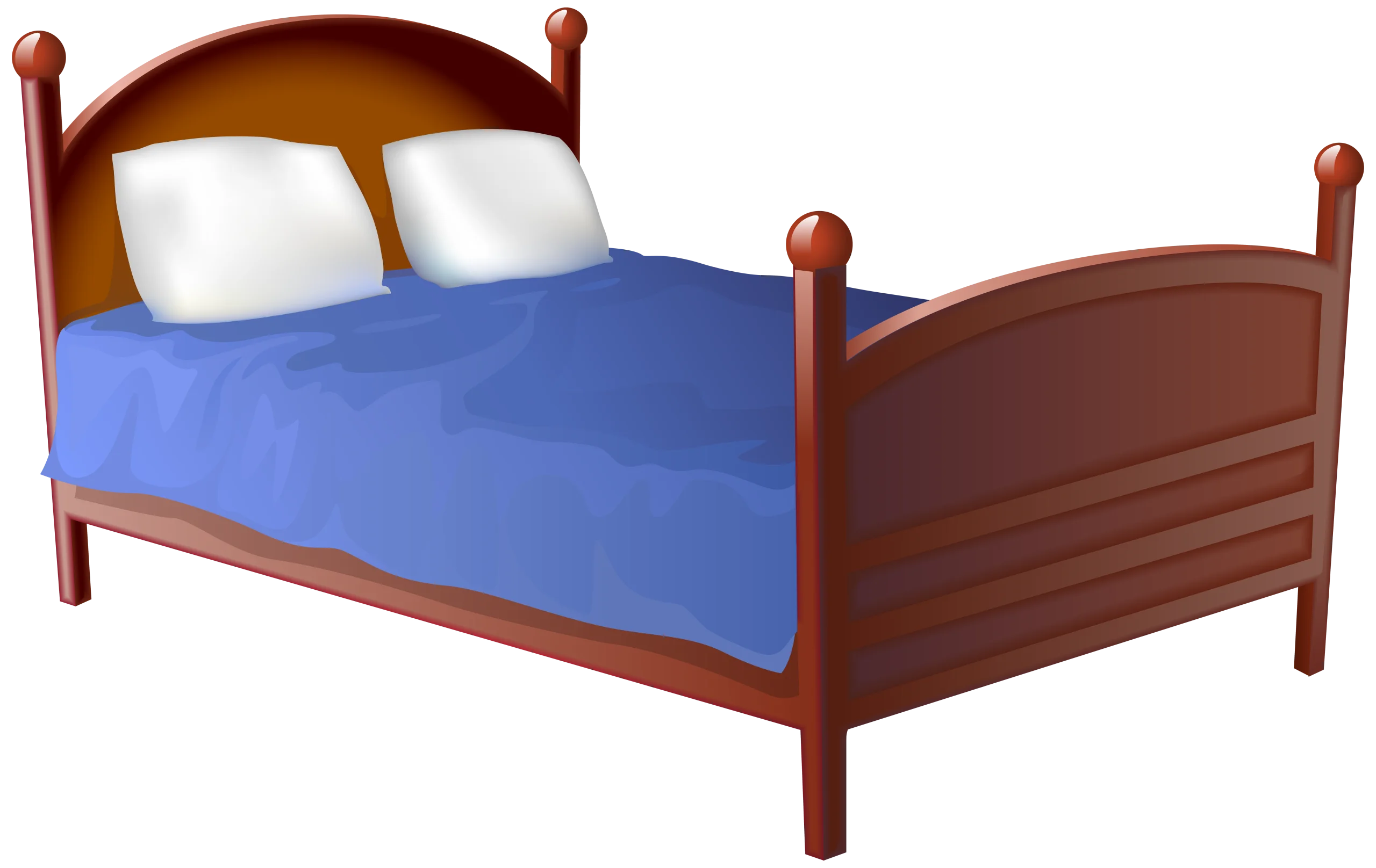 Classic Wooden Four-Poster Bed with Blue Bedding Clipart Illustration