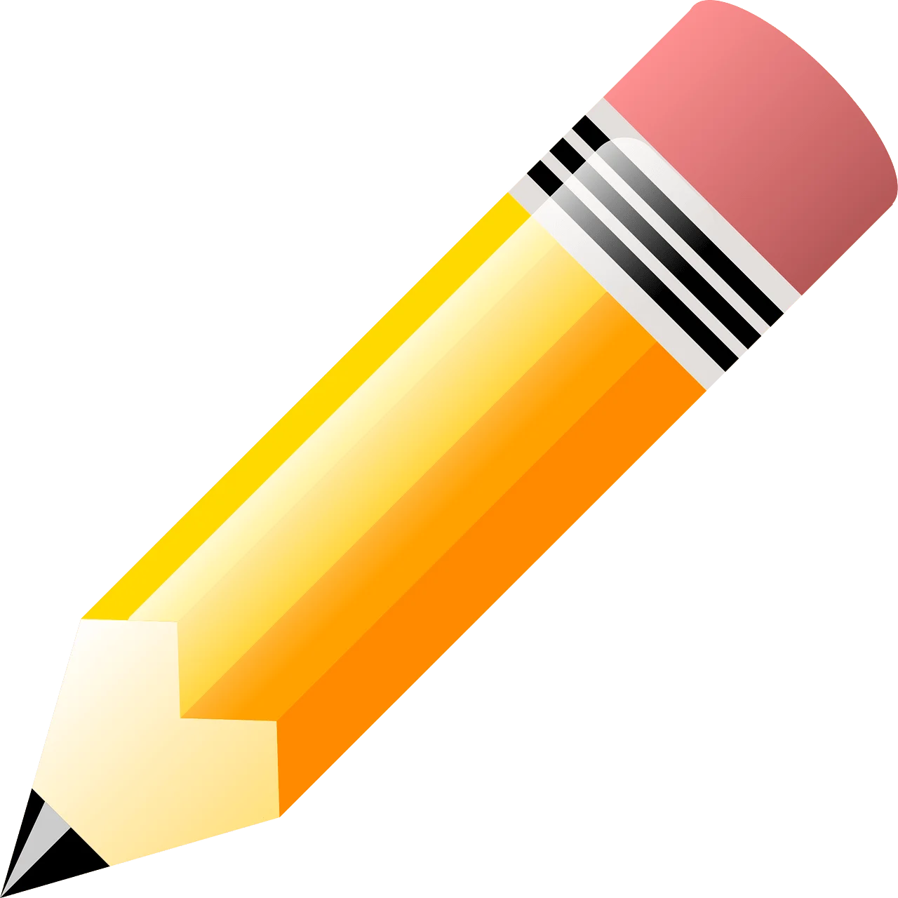 Classic Yellow Number 2 Pencil Clipart Design with Sharp Graphite Tip