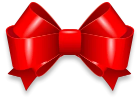Elegant Red Satin Ribbon Bow Clipart with Glossy Reflective Surface