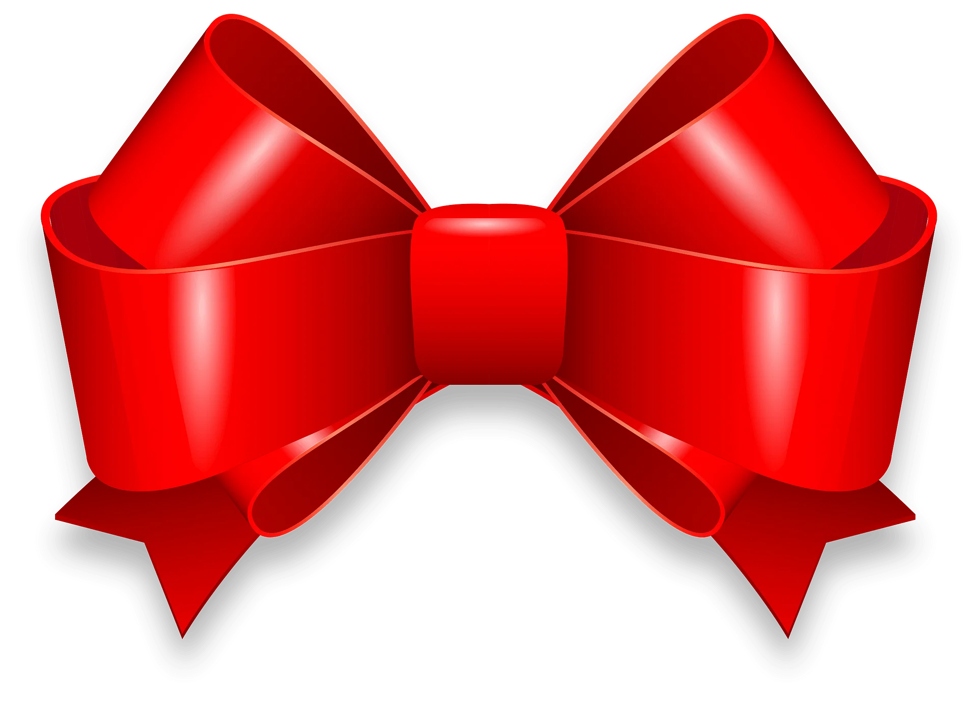 Elegant Red Satin Ribbon Bow Clipart with Glossy Reflective Surface