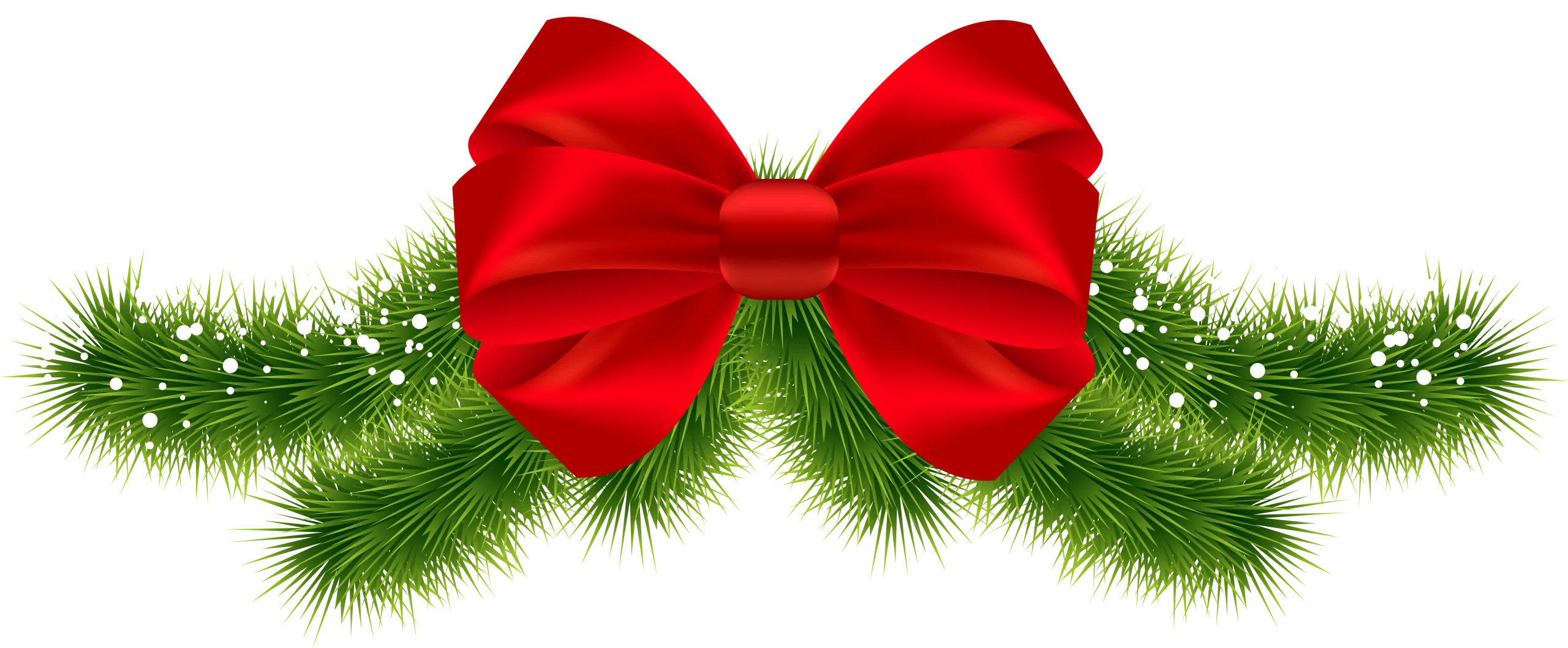Festive Christmas Holiday Greenery Clipart with Elegant Red Bow Decoration