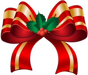 Festive Christmas Holiday Ribbon Bow Clipart with Holly Leaves and Berries