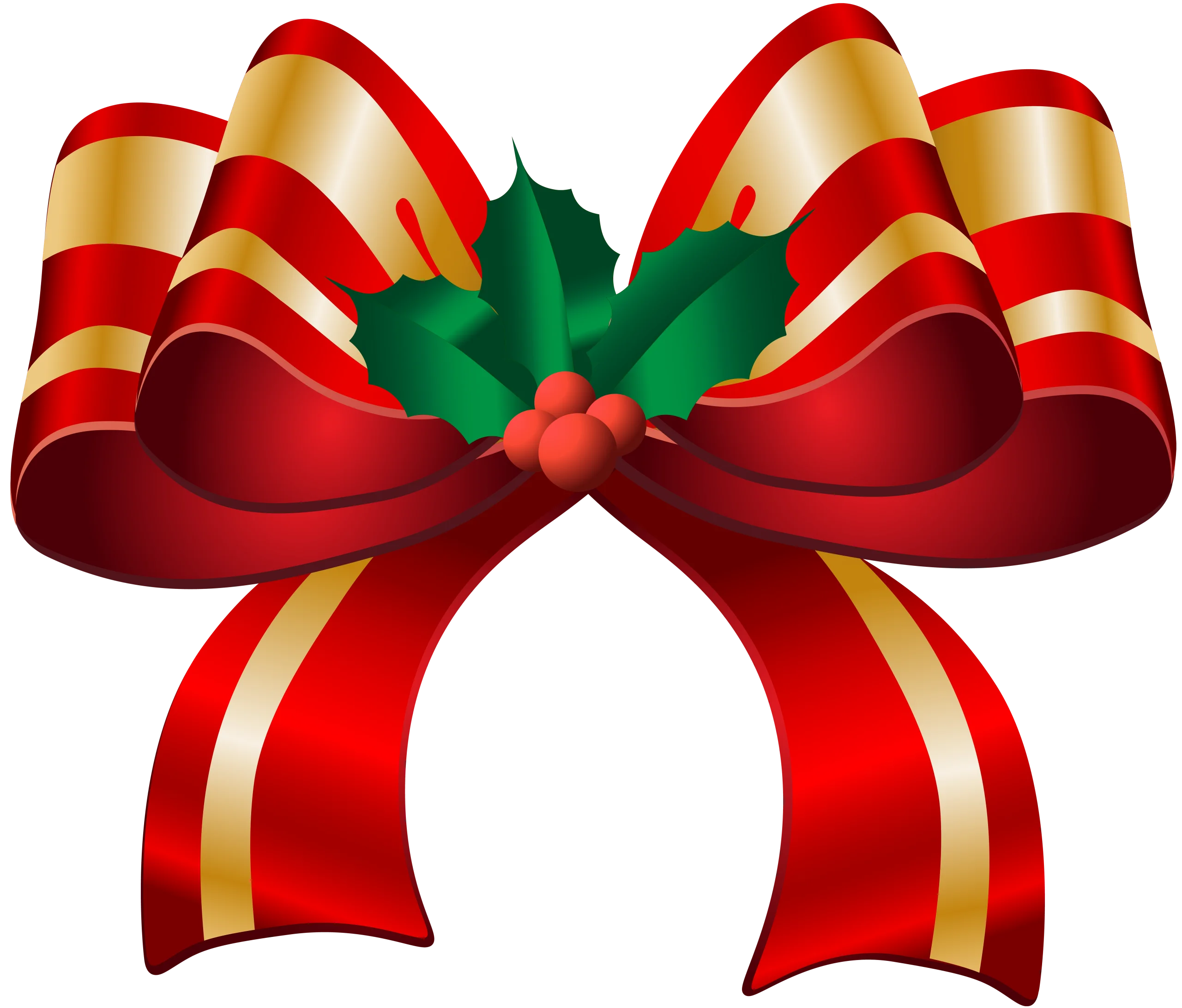 Festive Christmas Holiday Ribbon Bow Clipart with Holly Leaves and Berries