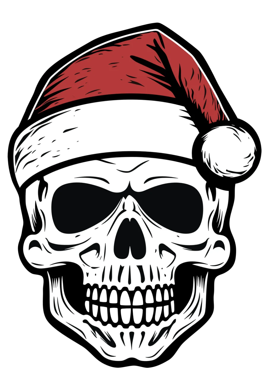 Festive Skull Santa Clipart: Holiday Darkness Meets Skeletal Cheer