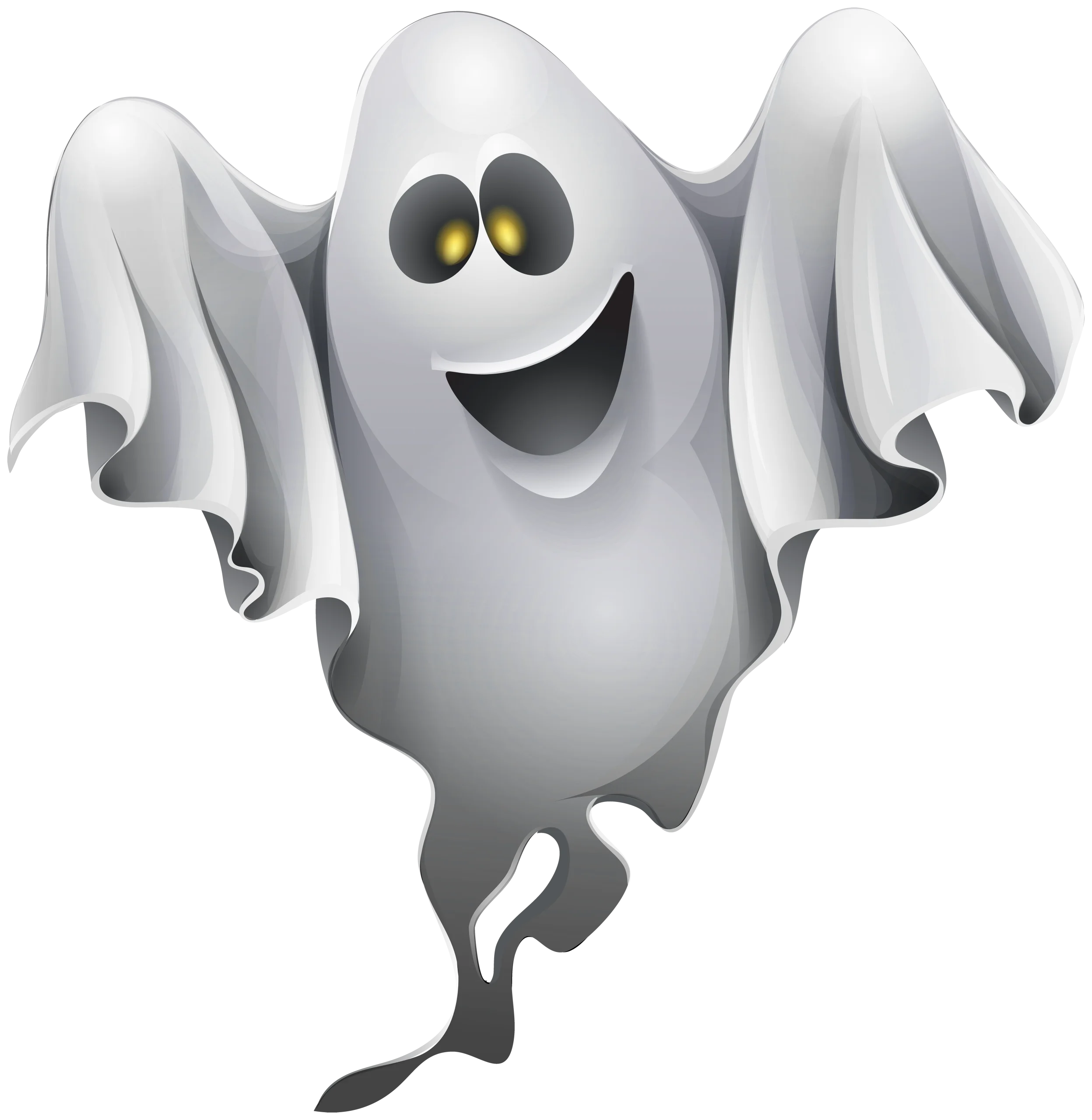 Friendly and Playful Halloween Ghost Clipart with Cheerful Expression and Wavy Design