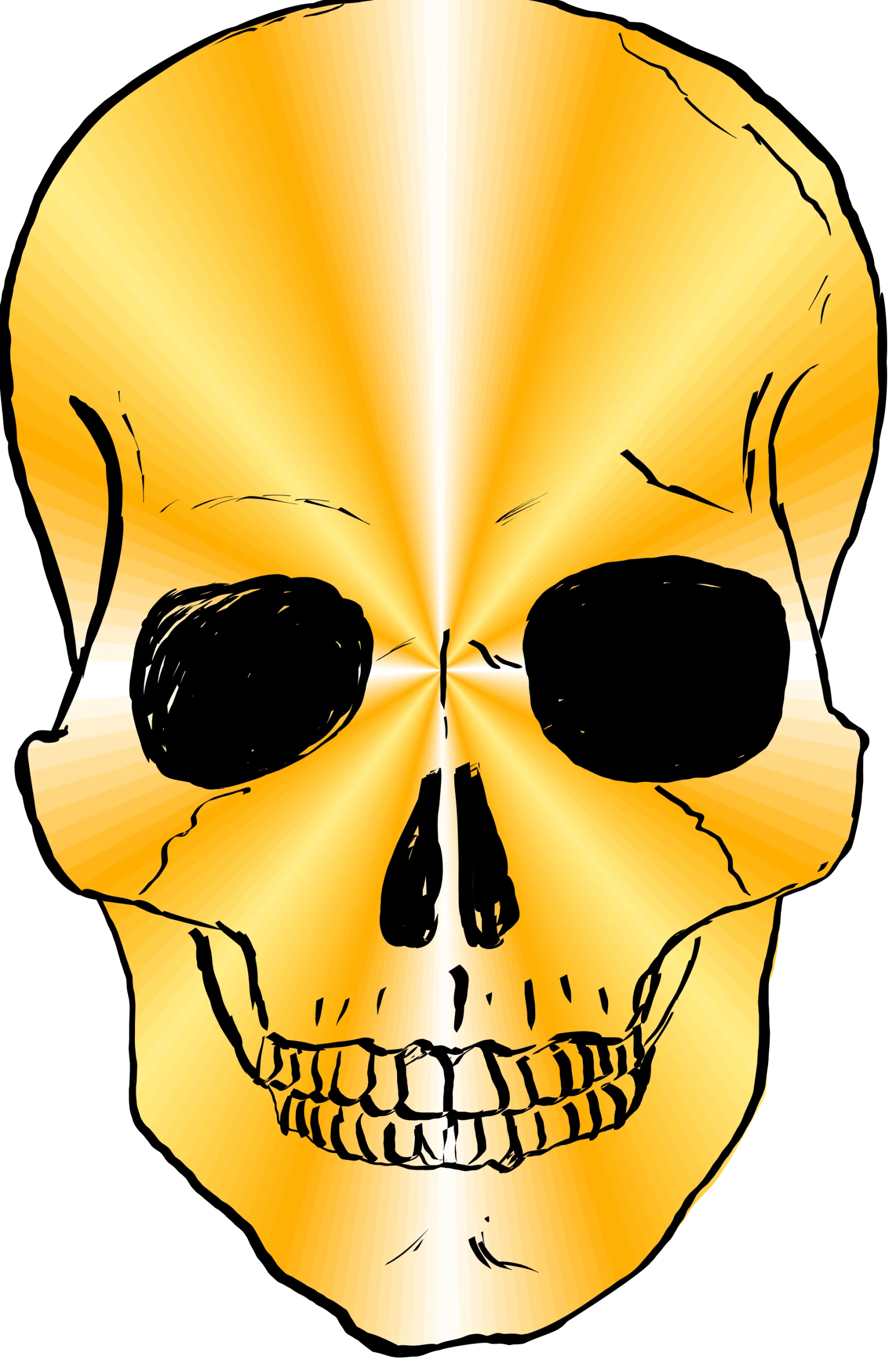 Golden Luminescent Skull Clipart: Anatomical Illustration with Radiant Symmetry