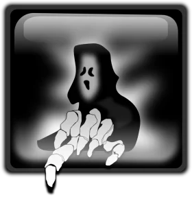 Haunting Monochrome Ghost Clipart: Spectral Silhouette Emerging from Shadowy Depths