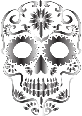 Intricate Black and White Sugar Skull Clipart with Delicate Ornamental Design
