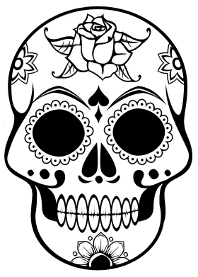 Intricate Day of the Dead Sugar Skull Clipart with Floral Embellishments
