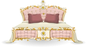 Luxurious Royal Pink and Gold Ornate Baroque Bedroom Clipart Design