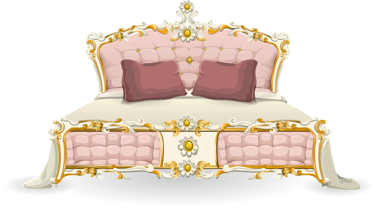 Luxurious Royal Pink and Gold Ornate Baroque Bedroom Clipart Design