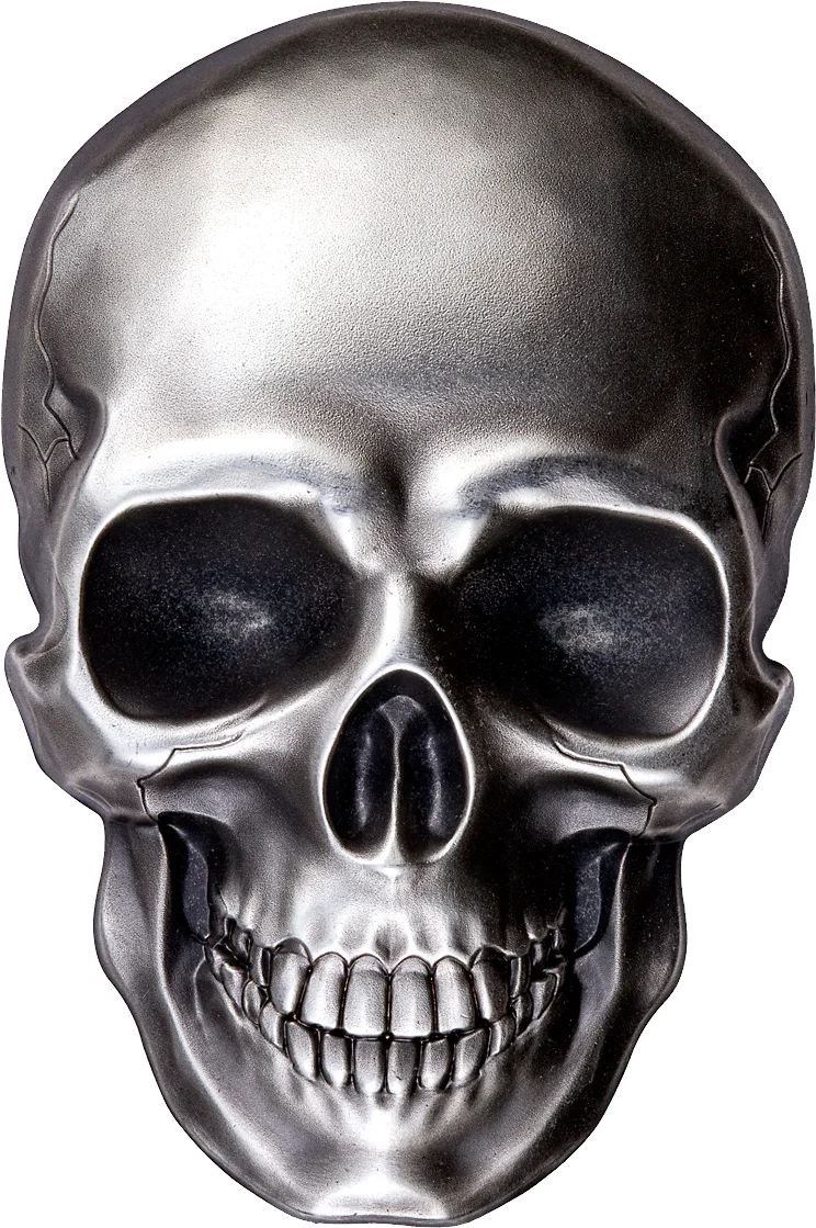 Metallic Silver Skull Clipart: Haunting Anatomical Illustration in Monochrome